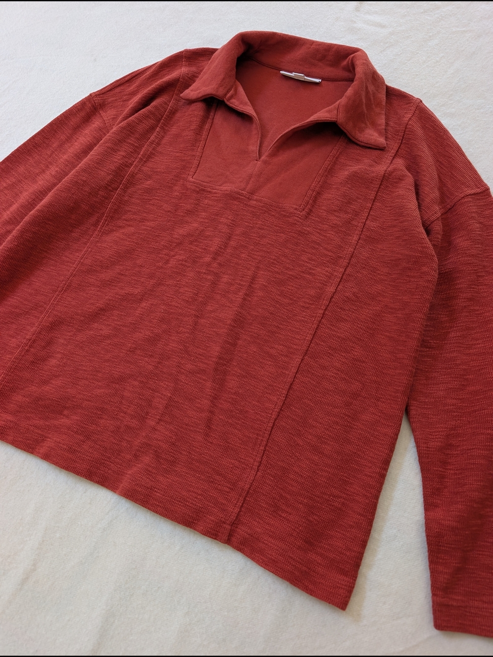 Organic Cotton PureJill Rust Red Long Sleeve Polo Sweater Size M